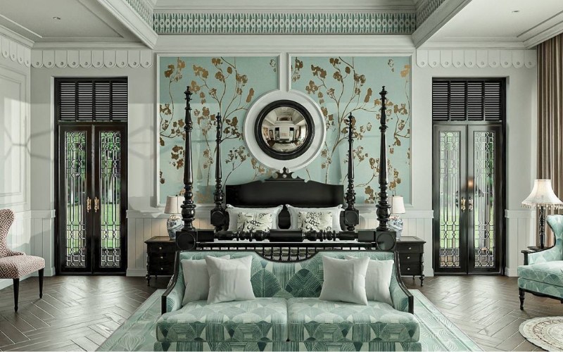 Phòng ngủ bố trí nội thất Indochine style