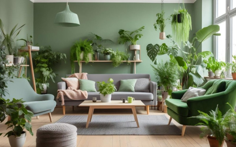 decor phòng khách bằng cây xanh