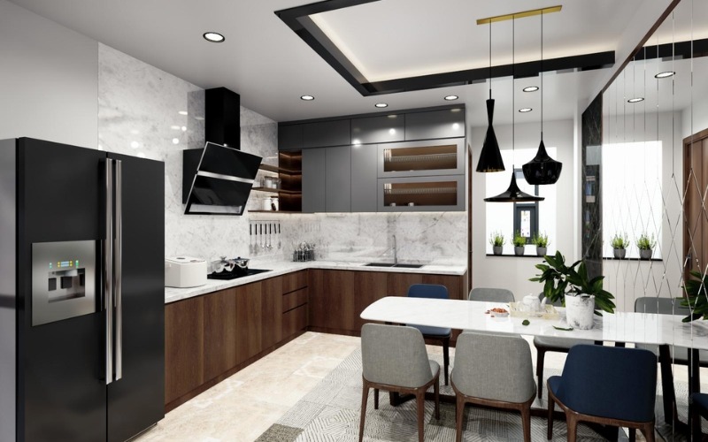 bố trí phòng bếp lớn 15m2