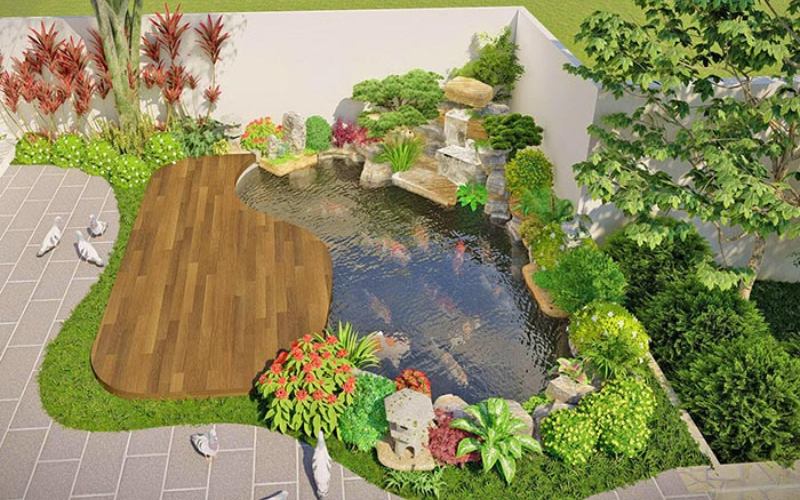 thiết kế hồ cá sân vườn nhỏ