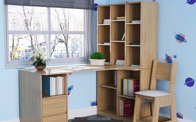 chất liệu bàn làm việc liền giá sách