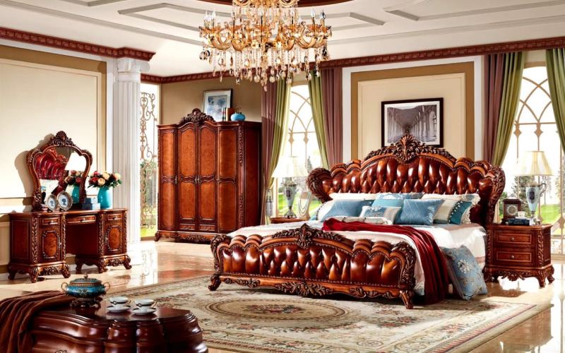 Giường gỗ tự nhiên kiểu tân cổ điển