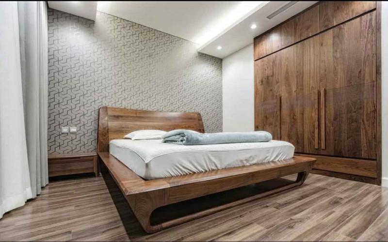 Giường ngủ gỗ sồi nguyên khối