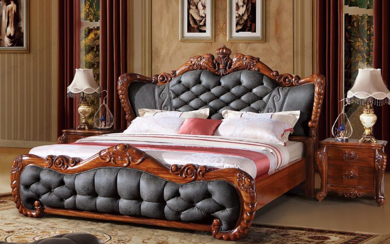 Giường ngủ tân cổ điển gỗ tự nhiên