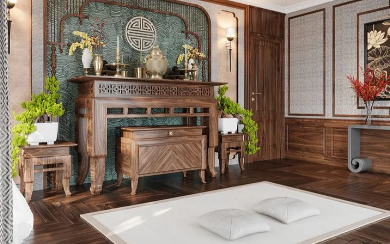 lưu ý cách đặt giường ngủ sau phòng thờ