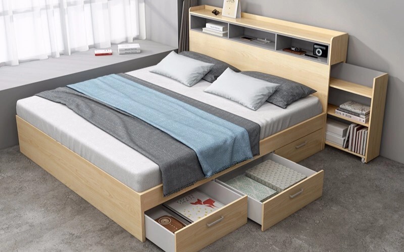 giường gỗ 1m8 có hộc kéo