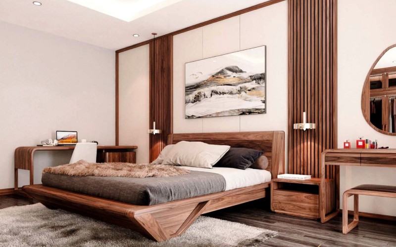 Giường ngủ 1m4 gỗ tự nhiên