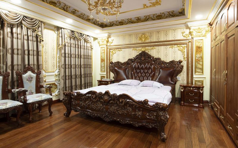 Giường gỗ gõ đỏ đầu giường cao
