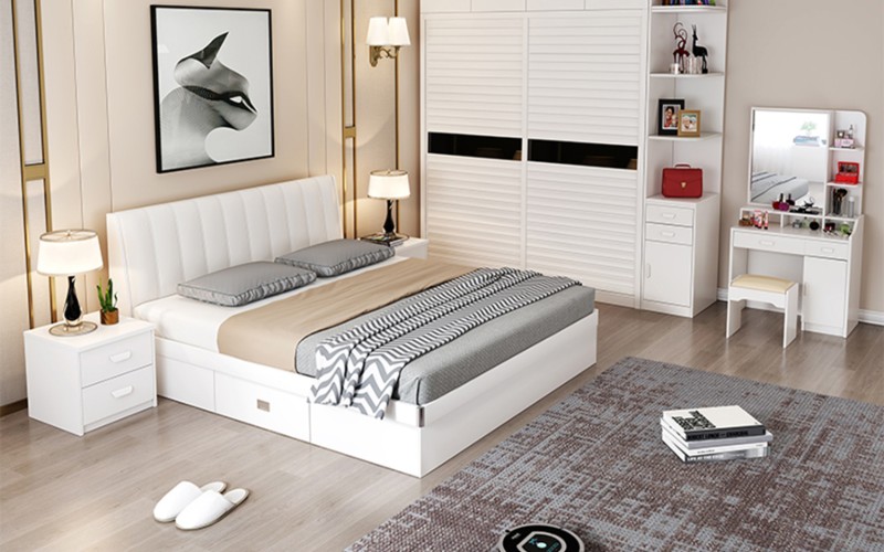 Giường ngủ bọc nệm màu trắng
