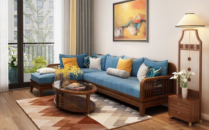 Sofa gỗ óc chó chữ L