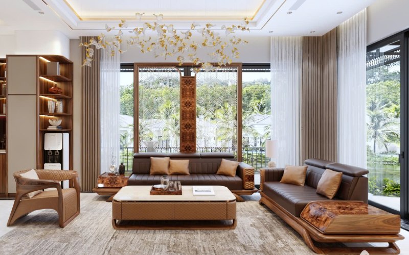 Cách bố trí bộ bàn ghế sofa gỗ phòng khách