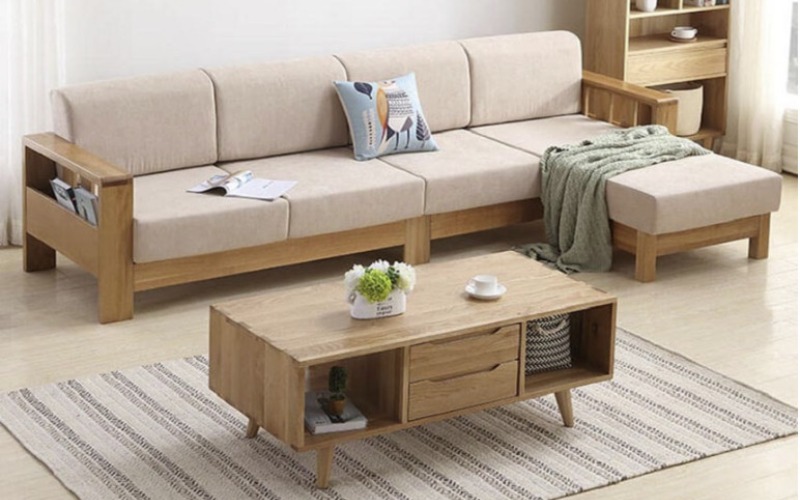 Sofa gỗ chữ L đơn giản